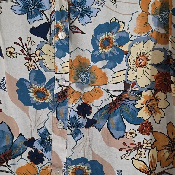EUC-Floral Button-Up Blouse - Blue and Yellow - Picture 3 of 6